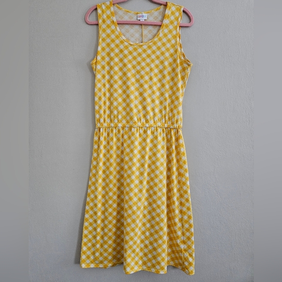 Lularoe Summer Sleeveless Midi Dress White & Yellow Gingham Plaid Size Large - Picture 2 of 11